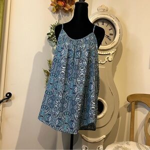 Women’s Flowy, Time and Tru Boho Tank Blouse, Blue & Teal Paisley, 2XL